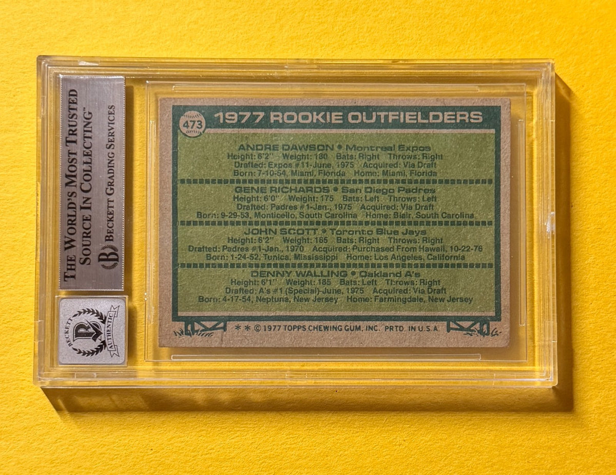 1977 TOPPS ANDRE DAWSON ROOKIE #473 SIGNED AUTO CARD BECKETT 10 AUTH "77 NL ROY"