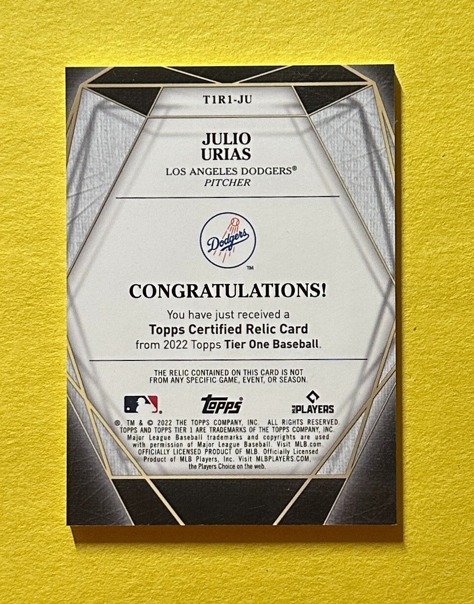 2022 TOPPS TIER ONE JULIO URIAS RELIC /399 #T1R1-JU DODGERS