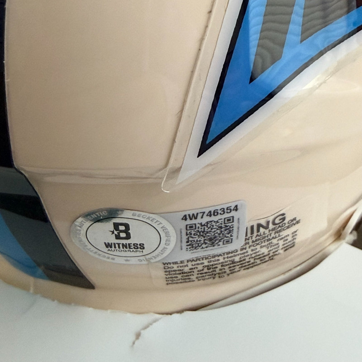 THOMAS DAVIS  CAROLINA PANTHERS 3X PRO RETRO SIGNED MINI HELMET BECKETT