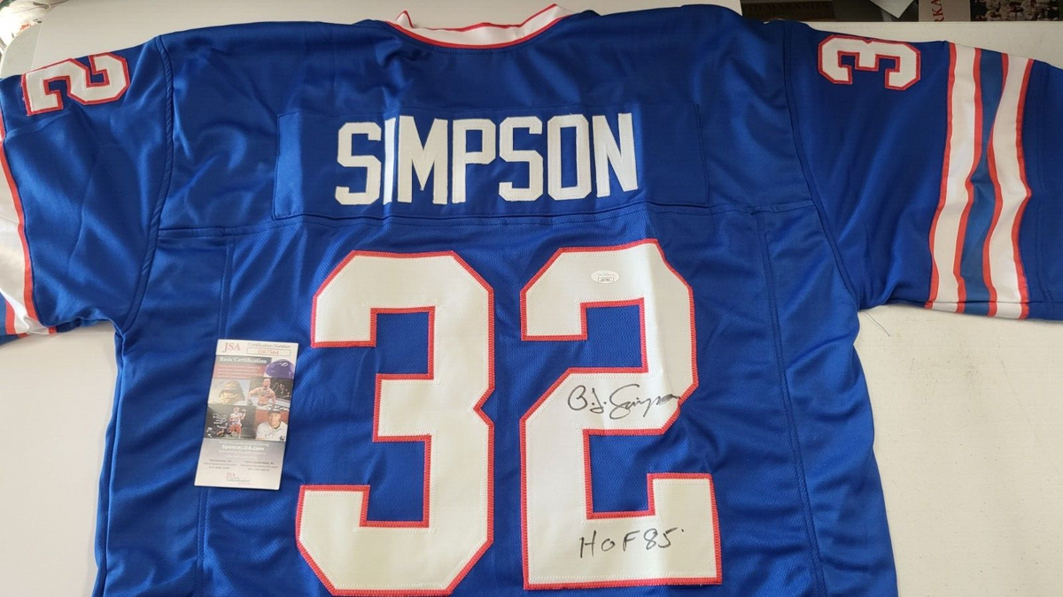 O.J. SIMPSON BILLS HOF 85 SIGNED AUTOGRAPHED CUSTOM JERSEY JSA COA AUTHENTIC