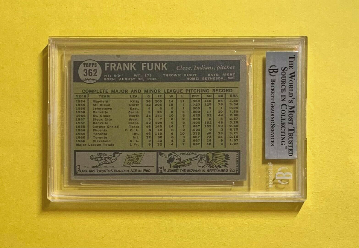 1961 TOPPS FRANK FUNK ROOKIE #362 AUTHENTIC AUTO BECKETT CERTIFIED CLEVELAND