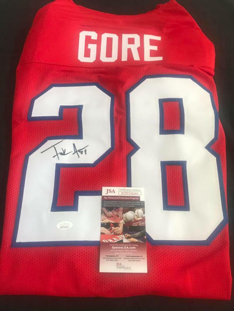 FRANK GORE #28  BUFFALO BILLS SIGNED XL RED   CUSTOM JERSEY JSA WPP526263