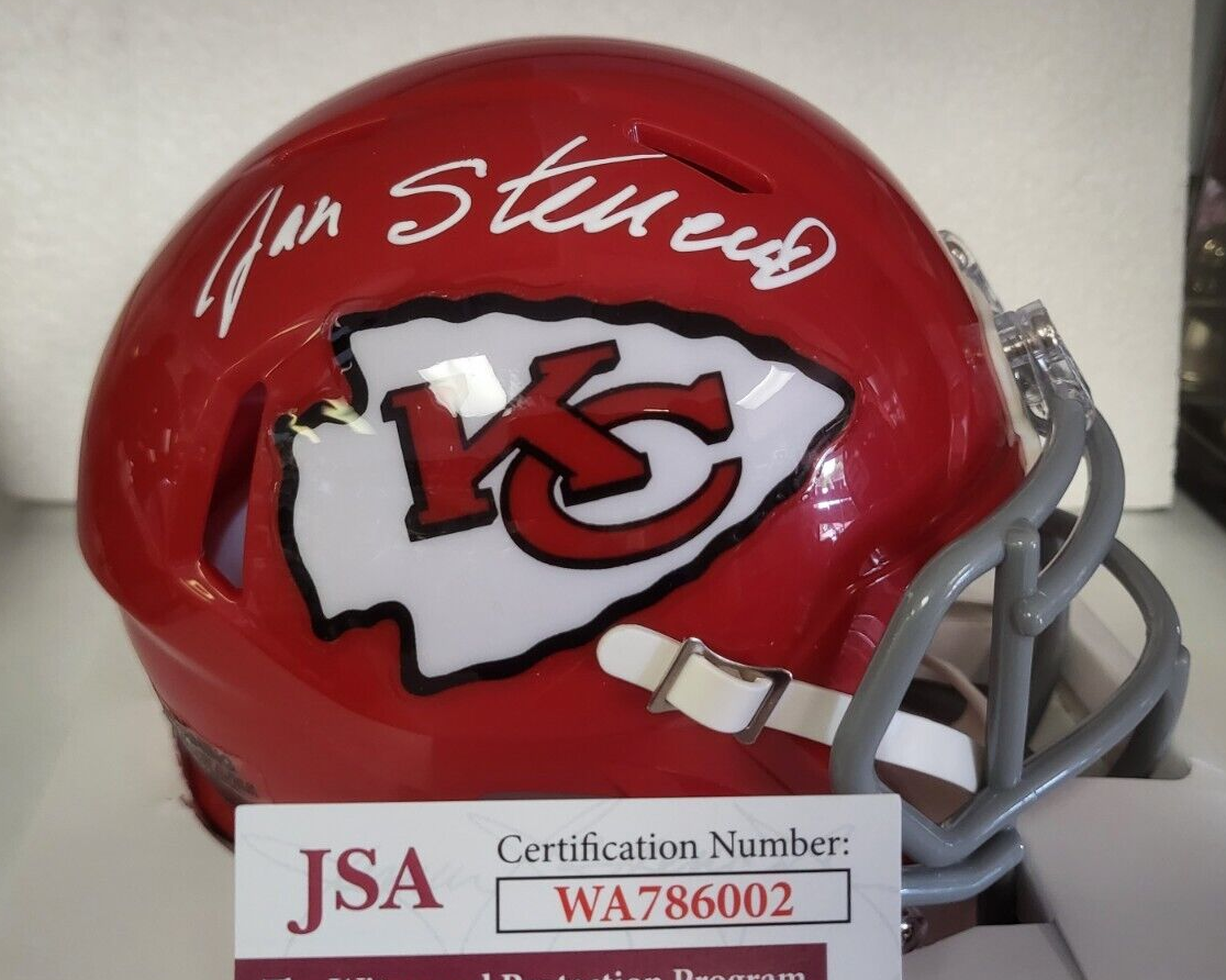 JAN STENERUD KANSAS CITY CHIEFS SIGNED AUTOGRAPHED MINI HELMET JSA COA **