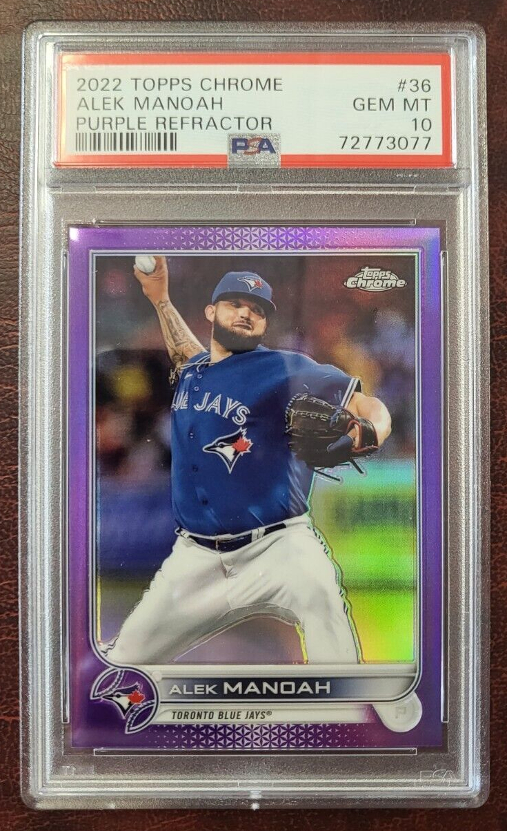 2022 TOPPS CHROME ALEX MANOAH BLUE JAYS PURPLE REFRACTOR CARD PSA 10 GEM MINT