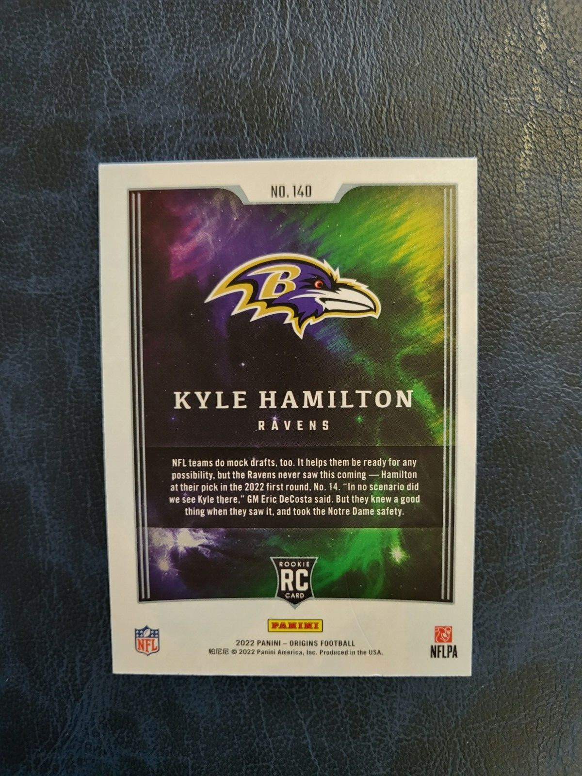 2022 PANINI ORIGINS KYLE HAMILTON RAVENS RC ROOKIE CARD 9/17 RRE