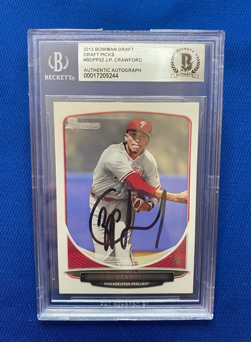 2013 BOWMAN DRAFT PICKS J.P. CRAWFORD SIGNED AUTOGRAPHED RC ROOKIE BECKETT **