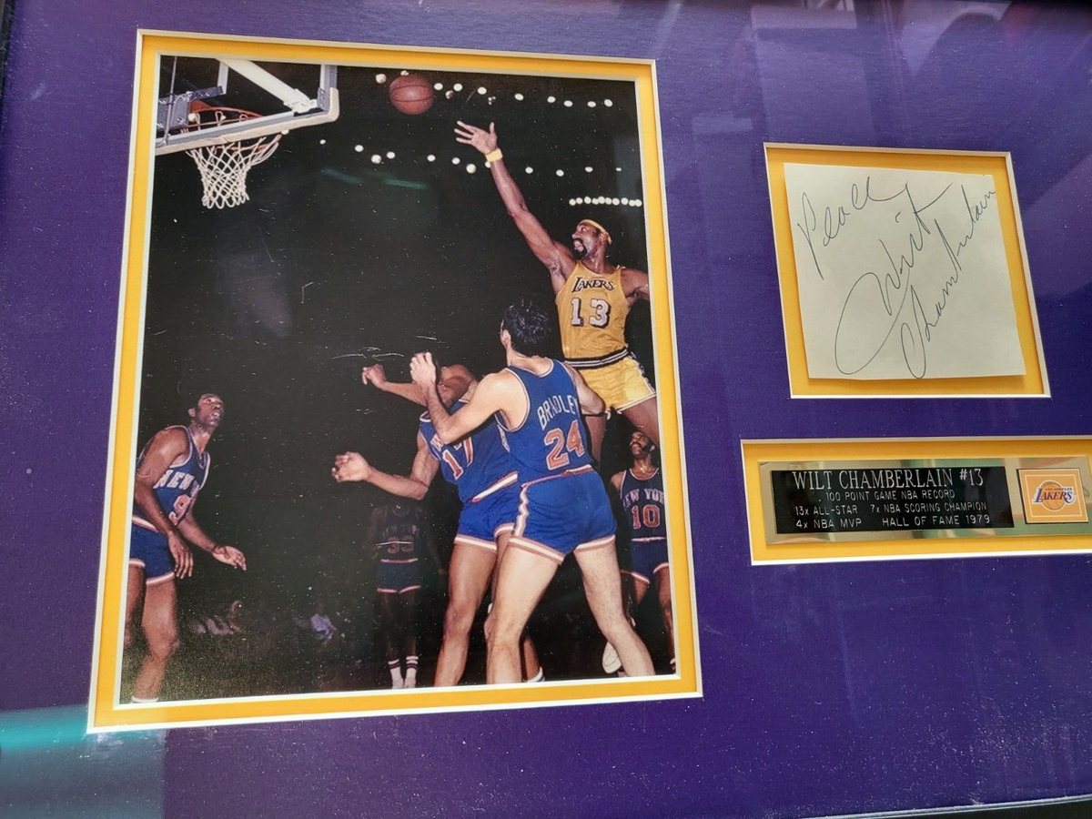 WILT CHAMBERLAIN LAKERS SIGNED AUTOGRAPHED CUT MATTED & FRAMED BEAUTIFUL