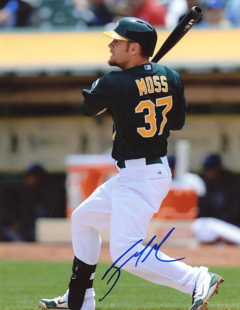 BRANDON MOSS OAKLAND A'S HITTING SIGNED 8X10 PHOTO W/COA