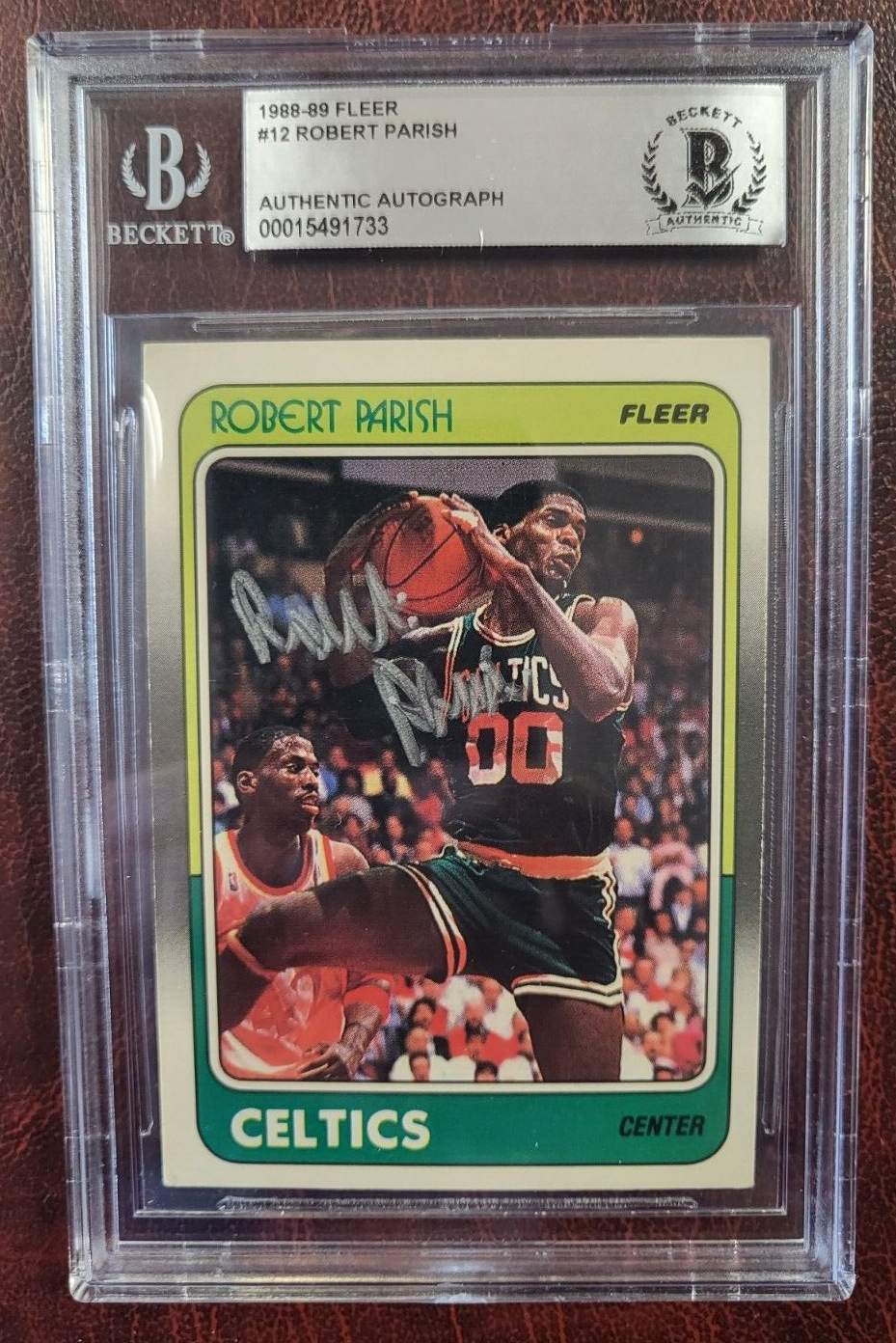 1988-89 FLEER ROBERT PARISH CELTICS SIGNED AUTOGRAPH #12 CARD BECKETT AUTH
