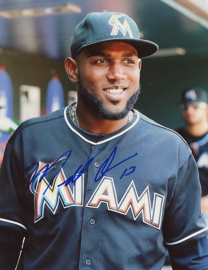 MARCELL OZUNA SMILING MIAMI MARLINS SIGNED 8X10 PHOTO W/COA