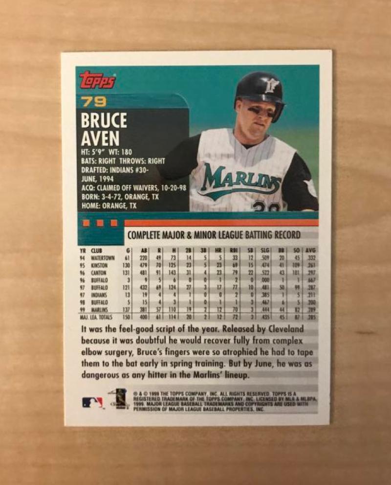 BRUCE AVEN FLORIDA MARLINS SIGNED AUTOGRAPHED 2000 TOPPS CARD #79 W/COA