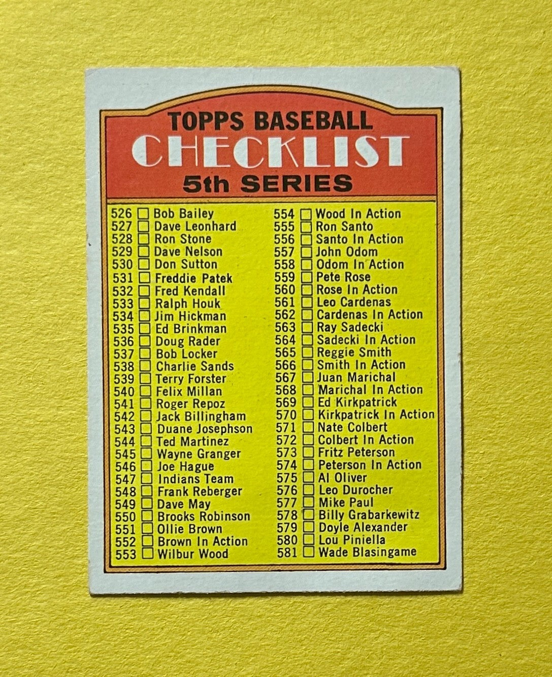 1972 TOPPS CHECKLIST 5TH SERIES #478