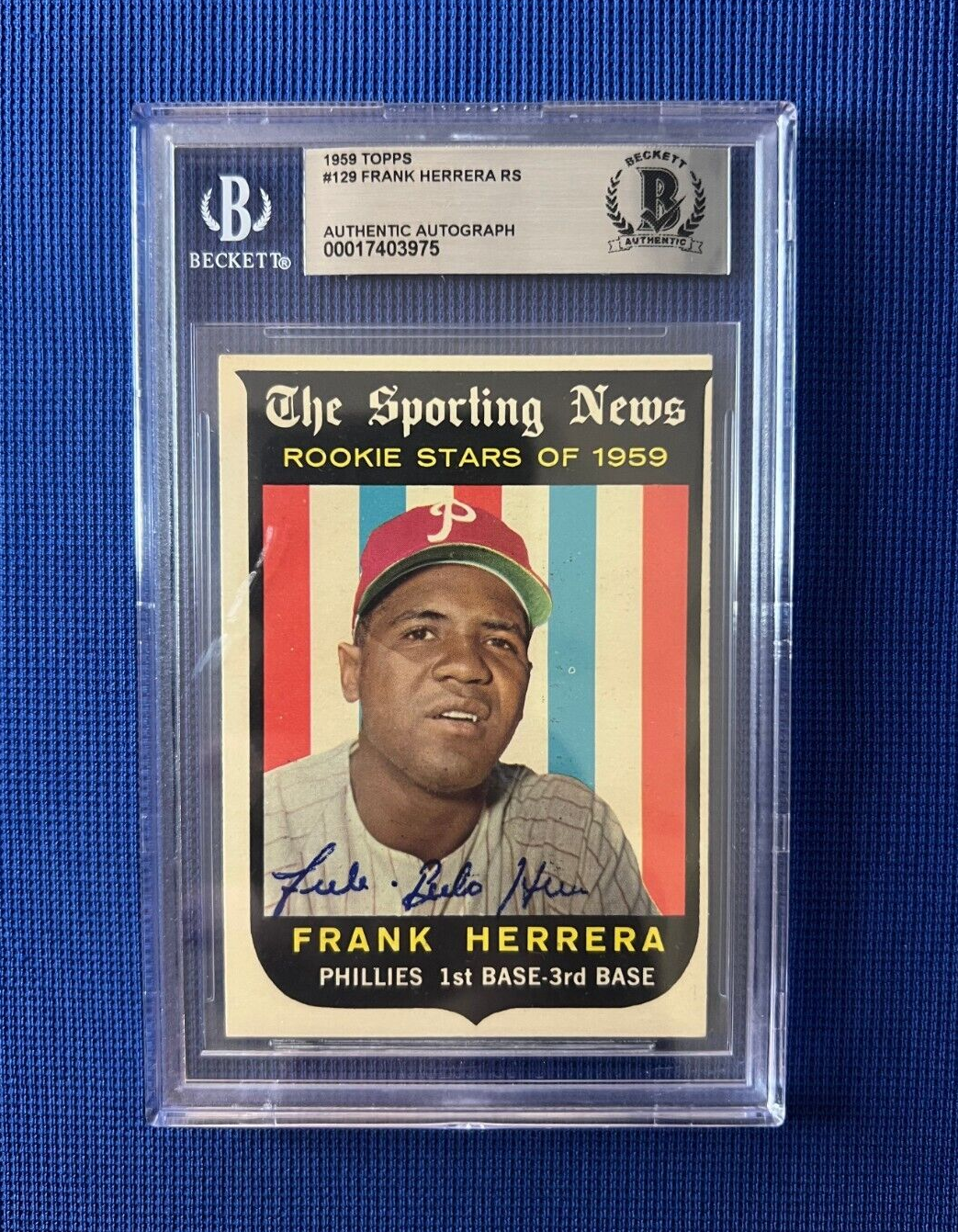 1959 TOPPS FRANK HERRERA PHILLIES SPORTING NEWS SIGNED AUTOGRAPHED #129 BECKETT