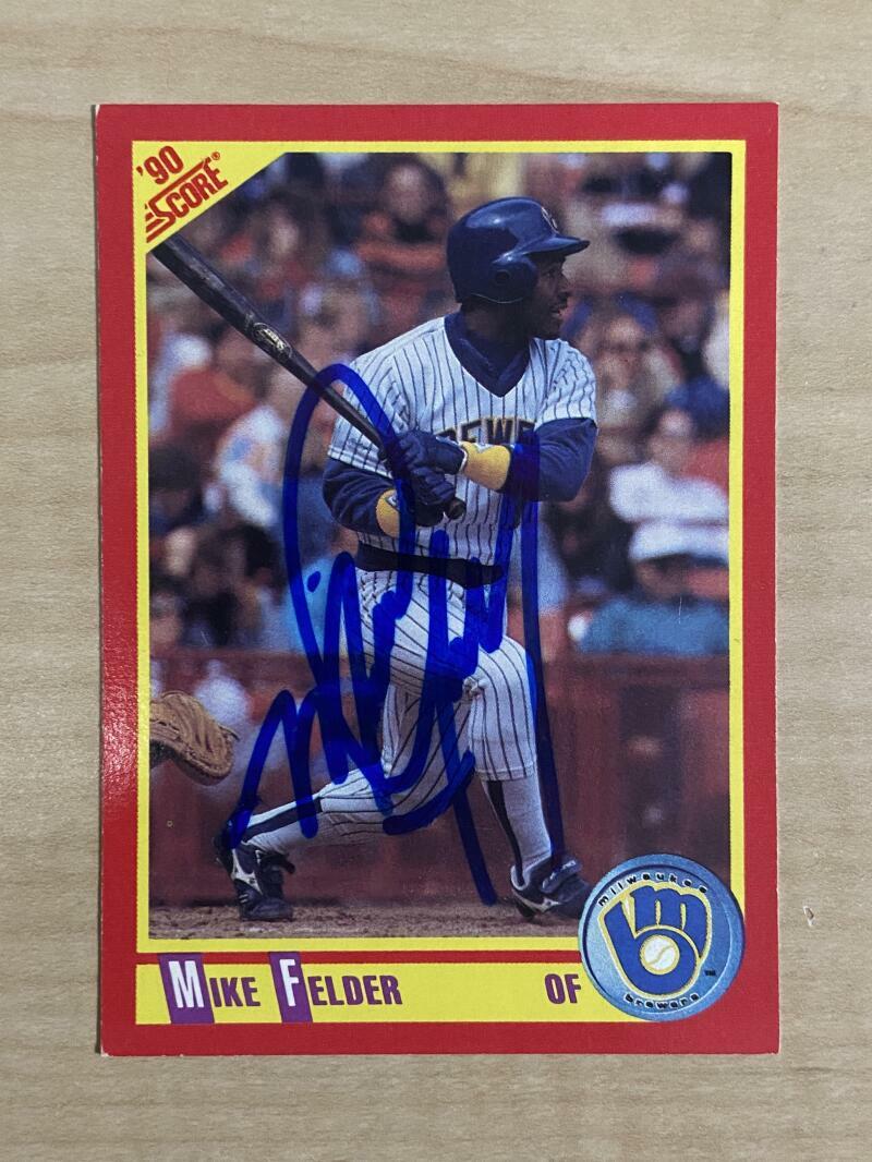 MIKE FELDER MILWAUKEE BREWERS SIGNED AUTOGRAPHED 1990 SCORE CARD #268 W/COA