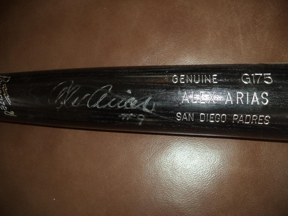 ALEX ARIAS SAN DIEGO PADRES SIGNED LOUISVILLE SLUGGER GAME USED BAT W/COA
