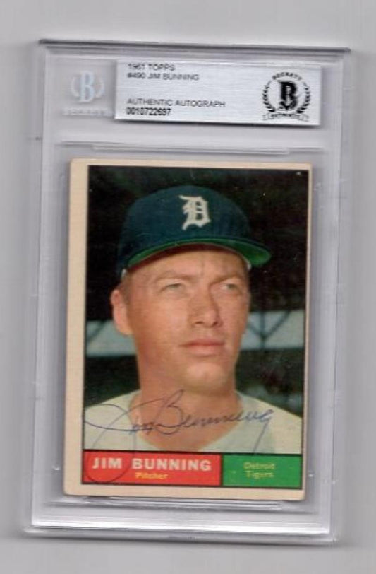 1961 TOPPS JIM BUNNING TIGERS SIGNED CARD BECKETT AUTHENTIC AUTOGRAPH VINTAGE