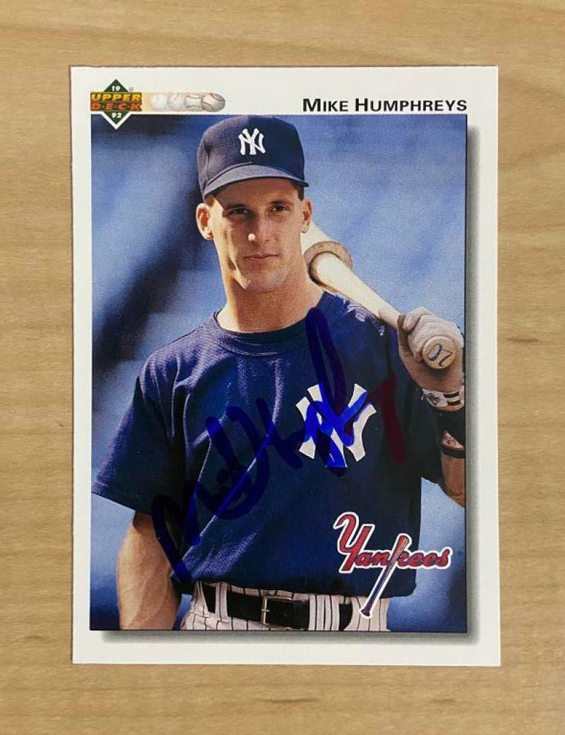 MIKE HUMPHREYS NEW YORK YANKEES SIGNED 1992 UPPER DECK CARD #432 W/COA