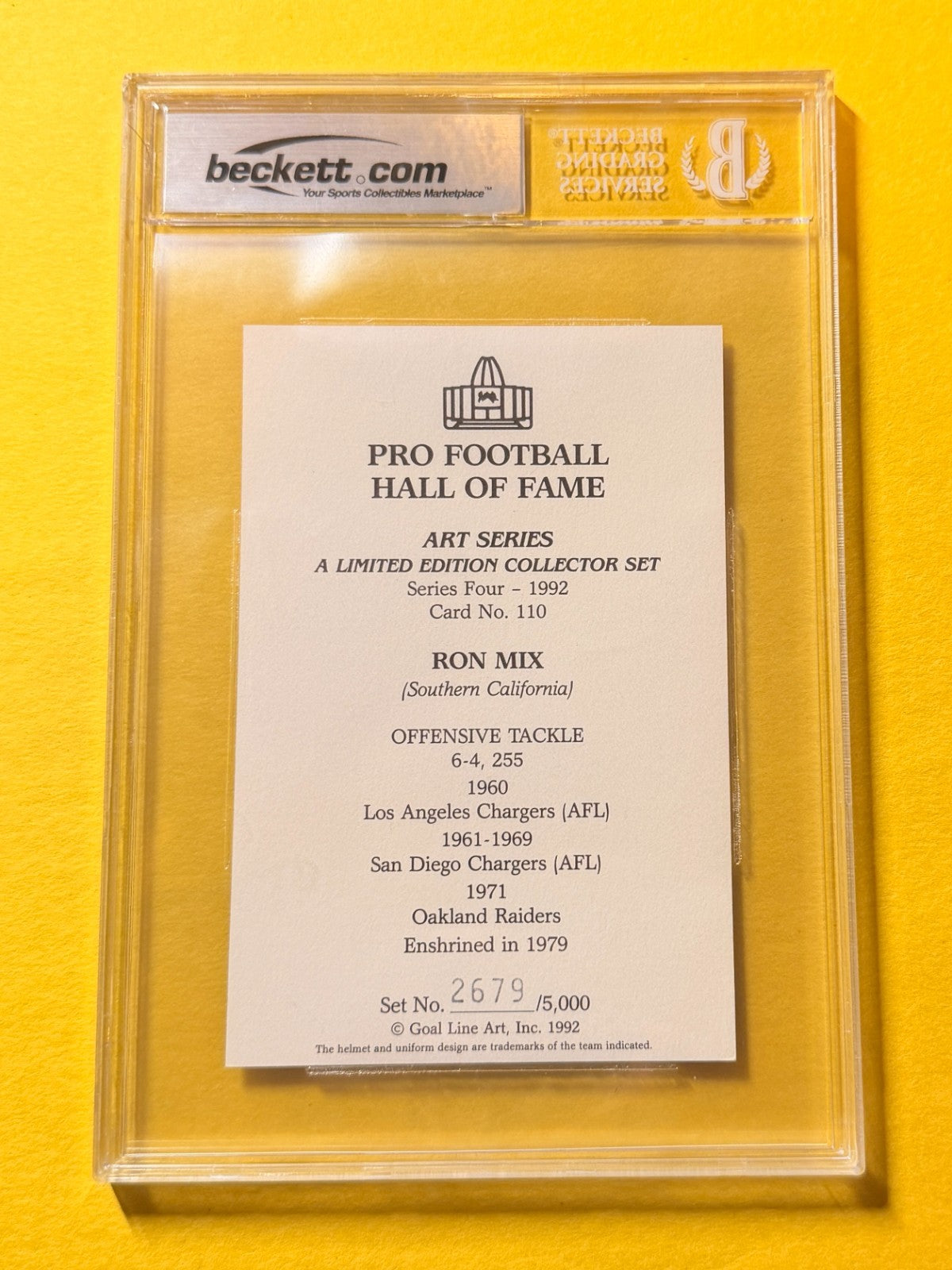 1989 GOAL LINE HOF RON MIX #110 SIGNED ART BECKETT AUTHENTIC 10 "HOF 79"