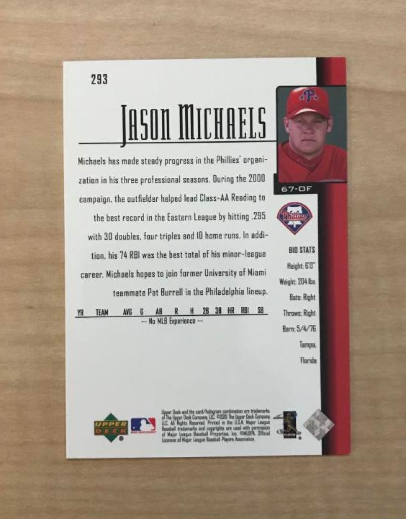 JASON MICHAELS PHILADELPHIA PHILLIES SIGNED 2001 UPPER DECK CARD #293 W/COA