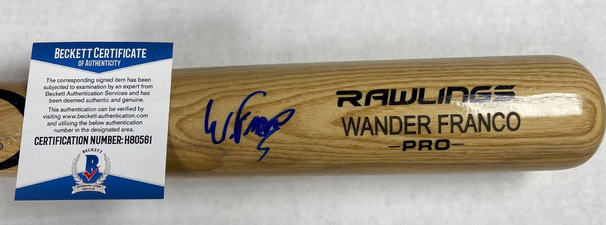 WANDER FRANCO TB RAYS SIGNED AUTOGRAPHED RAWLINGS ENGRAVED BLONDE BAT BECKETT