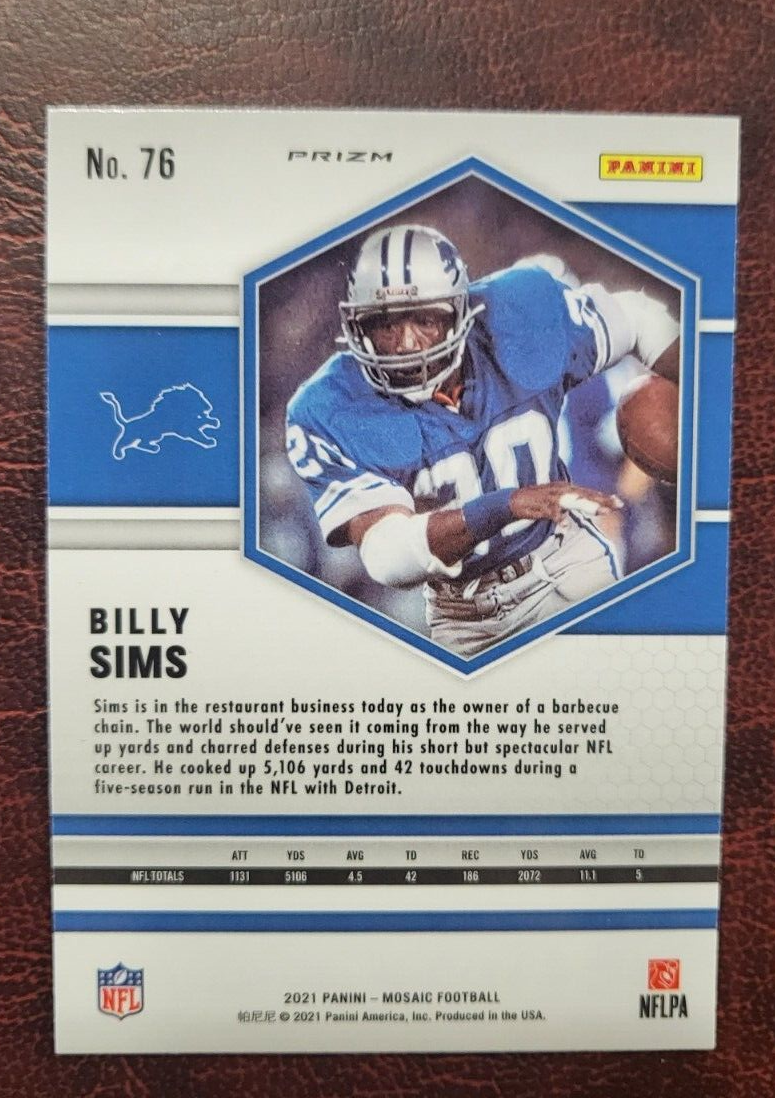 2021 PANINI MOSAIC BILLY SIMS DETROIT LIONS BLUE PRIZIM REACTIVE CARD