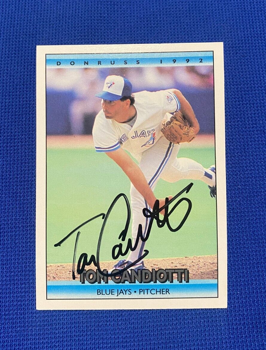 1992 DONRUSS TOM CANDIOTTI TORONTO BLUE JAYS SIGNED AUTOGRAPHED CARD #459 W/COA