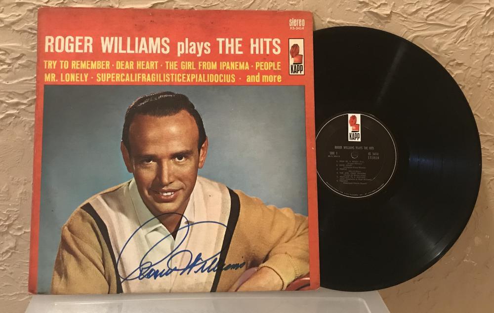 ROGER WILLIAMS PLAYS THE HITS DECEASED 2011 SIGNED AUTOGRAPHED VINYL  RECORD W/C