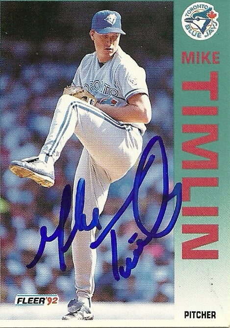 MIKE TIMLIN TORONTO BLUE JAYS SIGNED AUTOGRAPHED 1992 FLEER CARD #343 W/COA