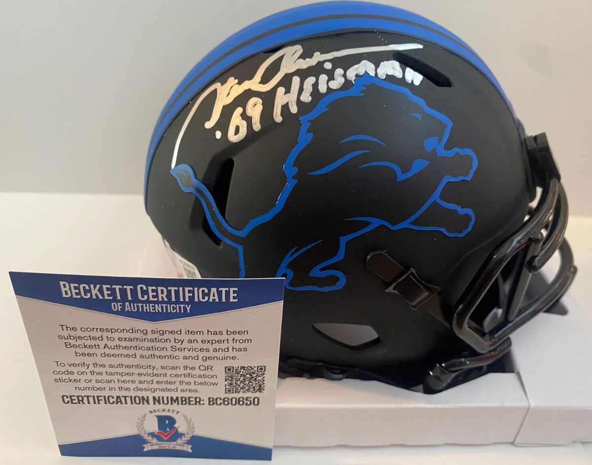 STEVE OWENS DETRIOT LIONS 69 HEISMAN SIGNED AUTO ECLIPSE MINI HELMET BECKETT
