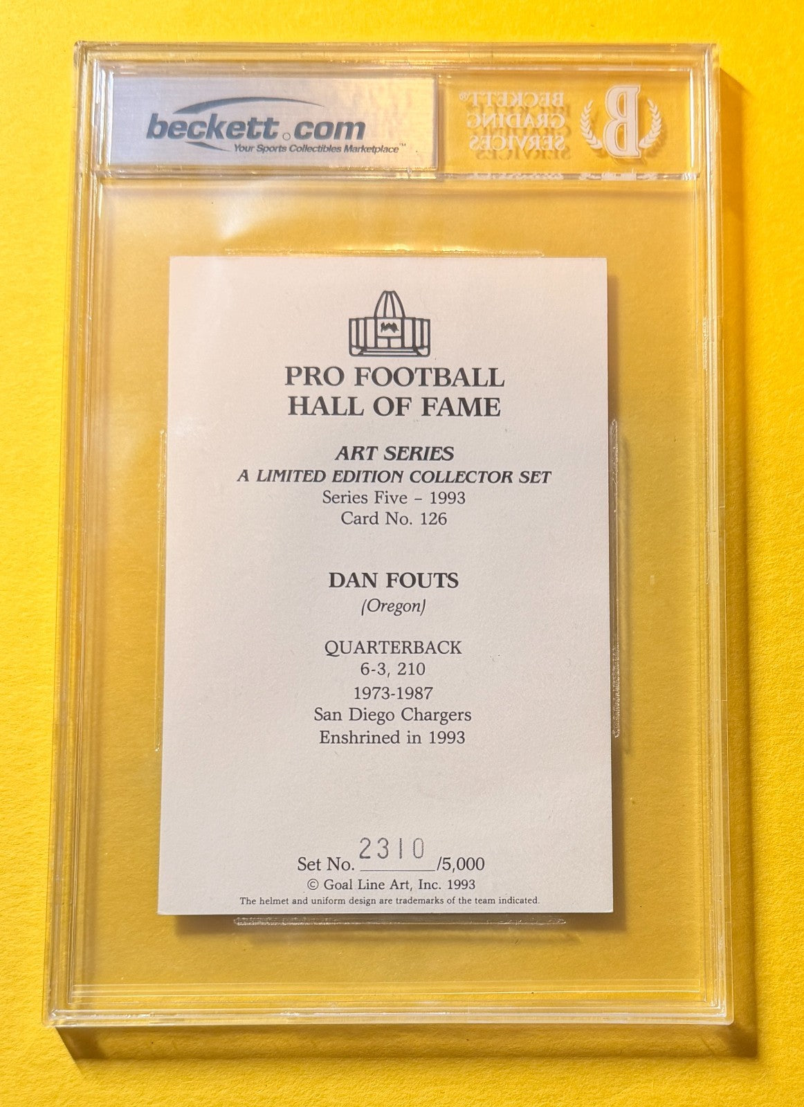 1989 GOAL LINE HOF DAN FOUTS #126 SIGNED ART BECKETT AUTHENTIC 10 "HOF 93"