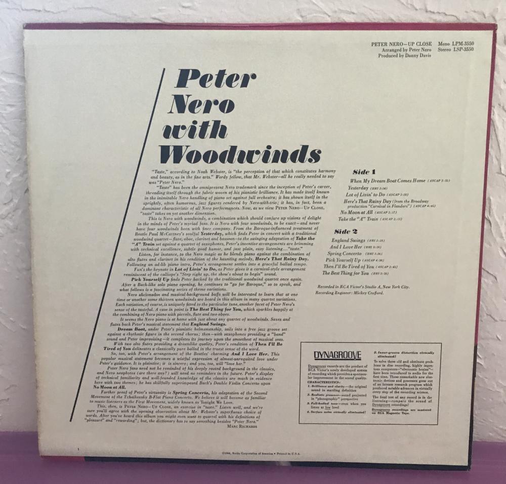 PETER NERO "UP CLOSE"  SIGNED AUTOGRAPHED VINYL RECORD  ALBUM W/COA