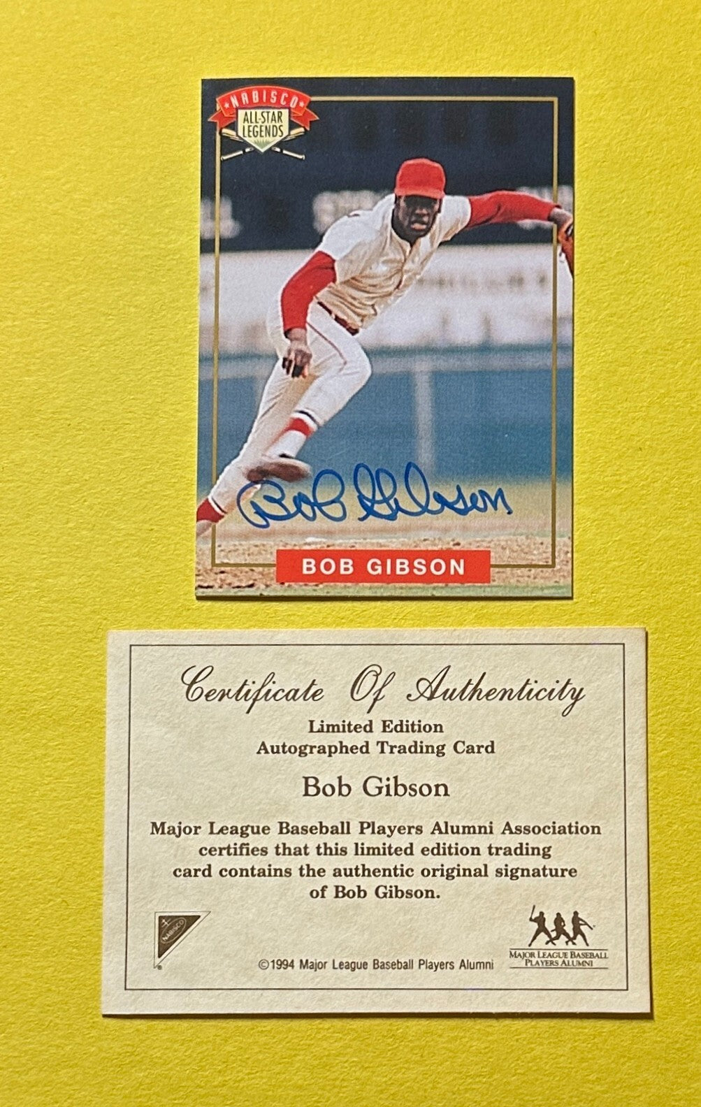 1994 NABISCO ALL-STAR LEGENDS BOB GIBSON AUTO COA HOF