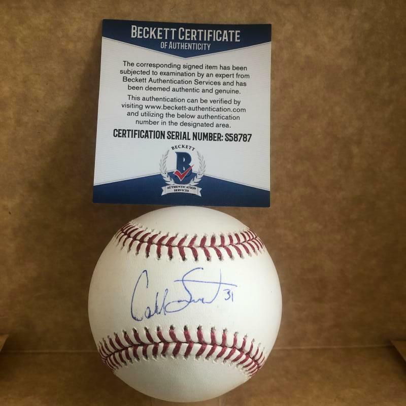 CALEB SMITH MIAMI MARLINS SIGNED AUTOGRAPHED M.L. BASEBALL BECKETT S58787
