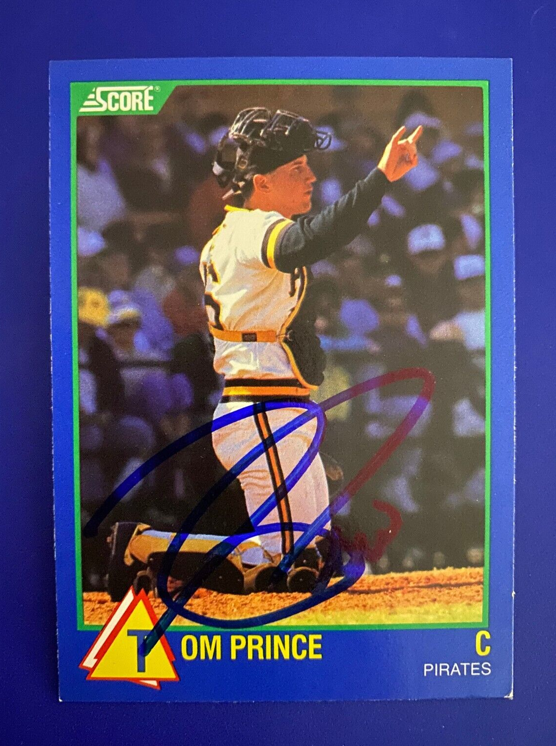 1989 SCORE TOM PRINCE PITTSBURGH PIRATES SIGNED AUTOGRAPHED CARD #45 COA