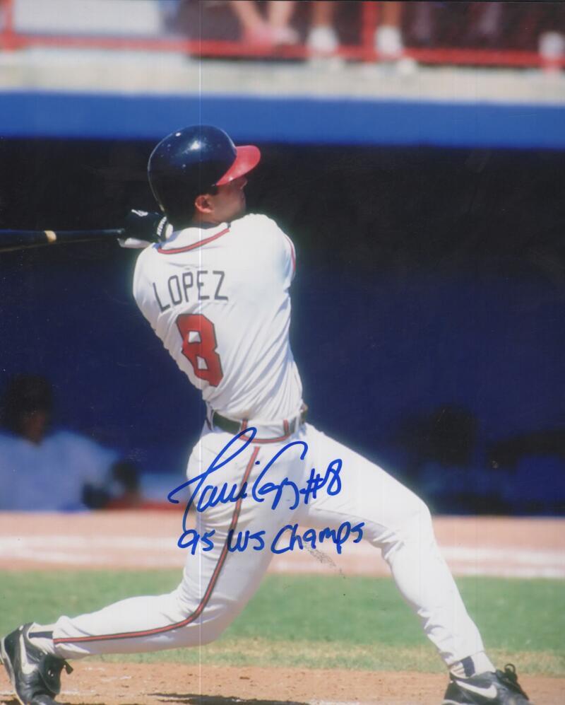 JAVY LOPEZ ATLANTA BRAVES 95 WS CHAMPS SIGNED 8X10  PHOTO W/ COA