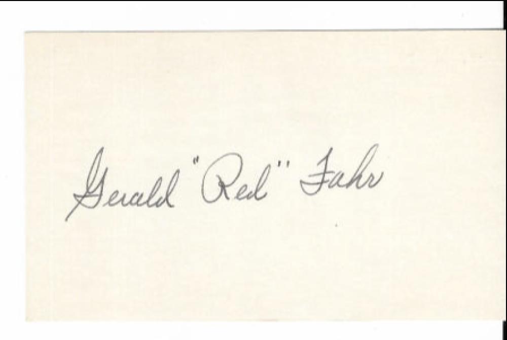 GERALD 'RED" FAHR DEBUT 1951 CLEVELAND INDIANS SIGNED 3X5 CARD W/COA 