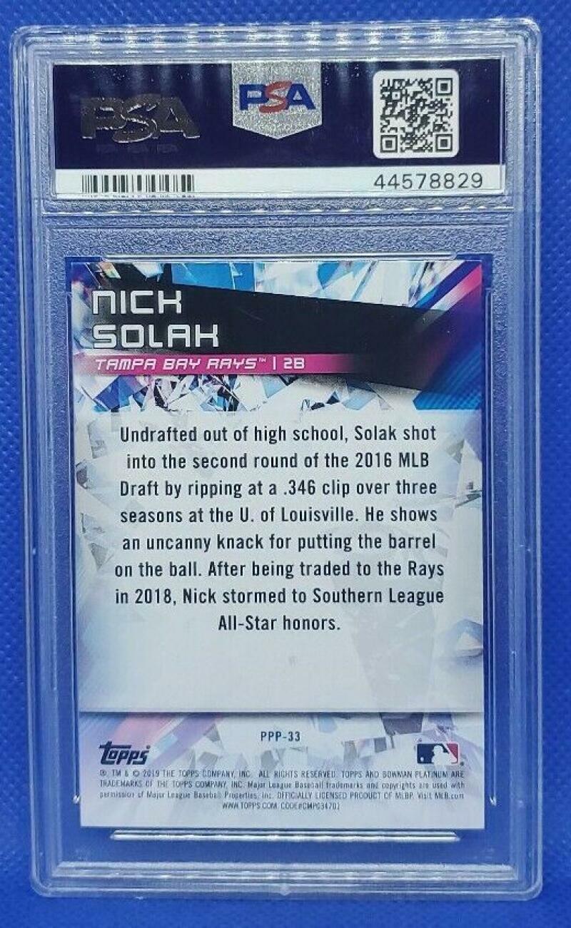 2019 Bowman Platinum Prismatic Prodigies Green Nick Solak /99 #33 PSA 9