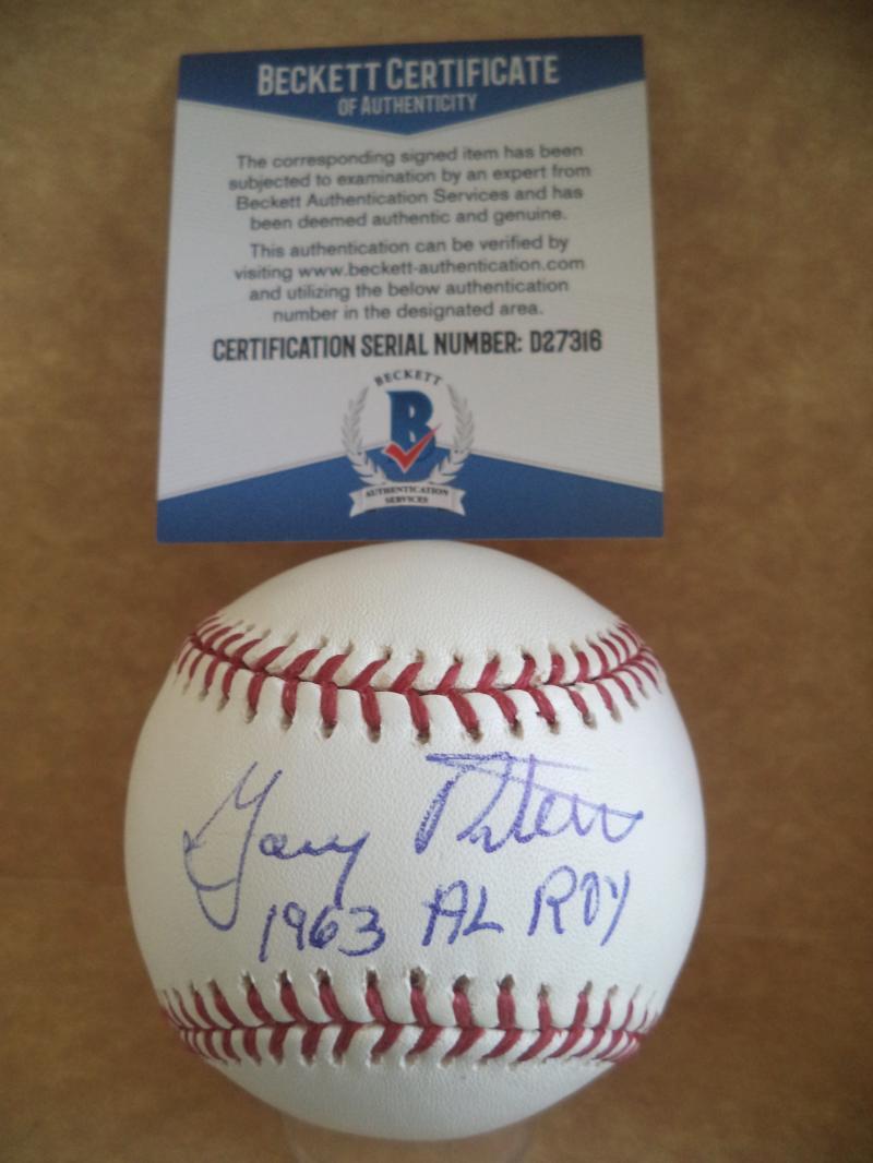 GARY PETERS 1963 AL ROY SIGNED AUTOGRAPHED M.L. BASEBALL BECKETT D27316
