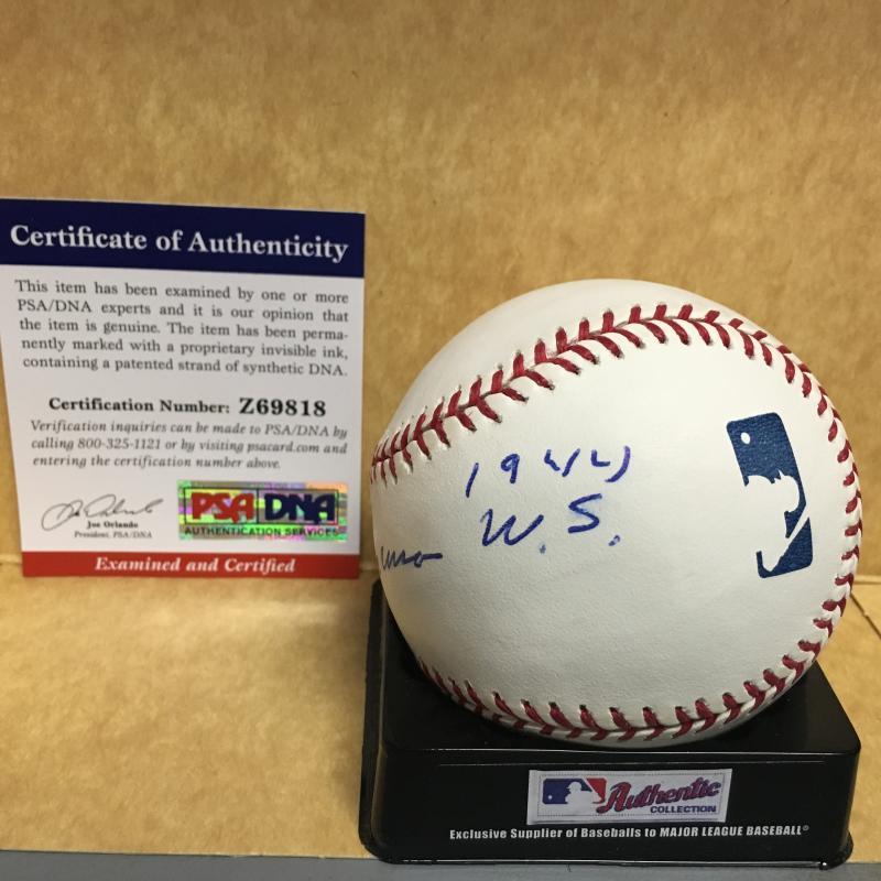 FRANK MANCUSO 1944 W.S. M.L. SIGNED BASEBALL PSA Z69818