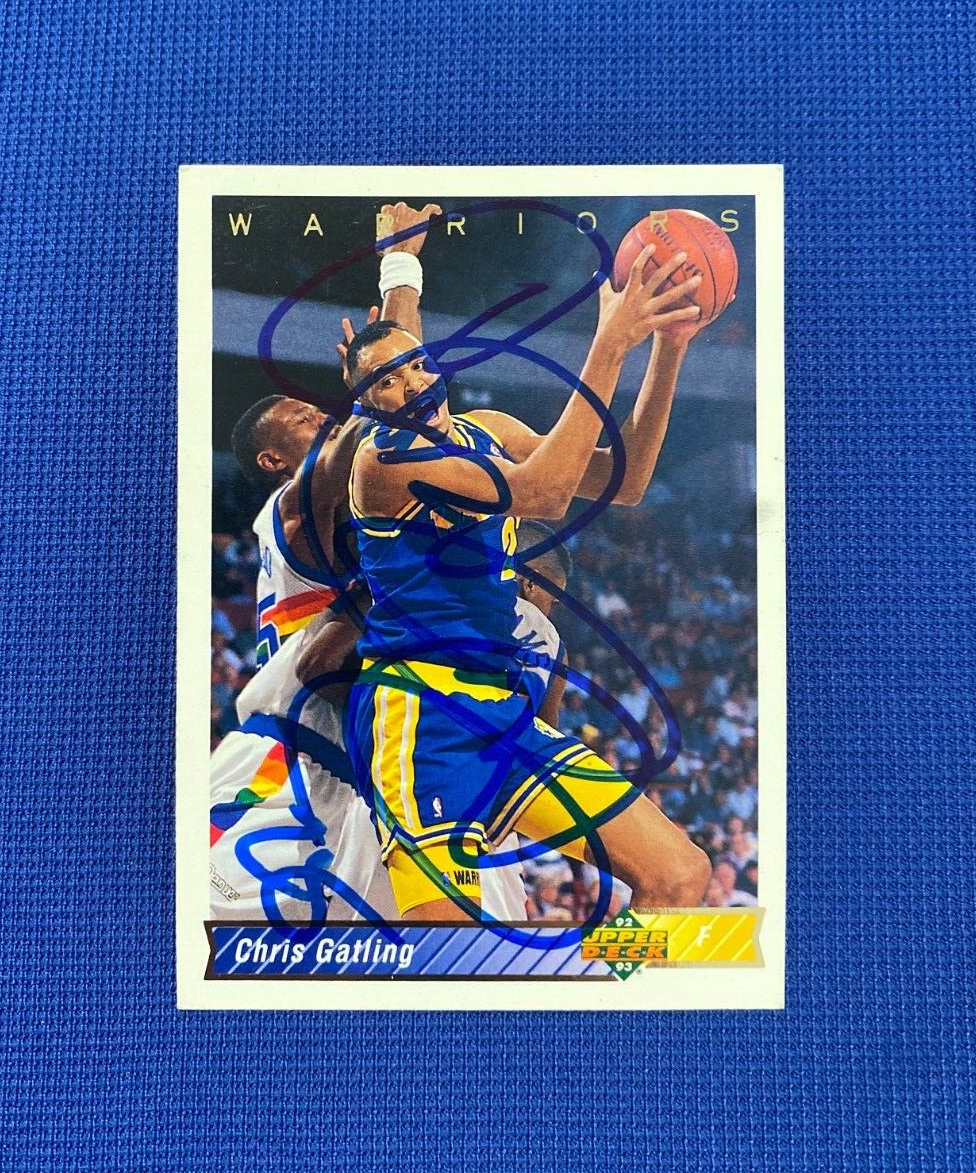 1992-93 UPPER DECK CHRIS GATLING WARRIORS SIGNED AUTOGRAPH AUTO CARD #221 W/COA