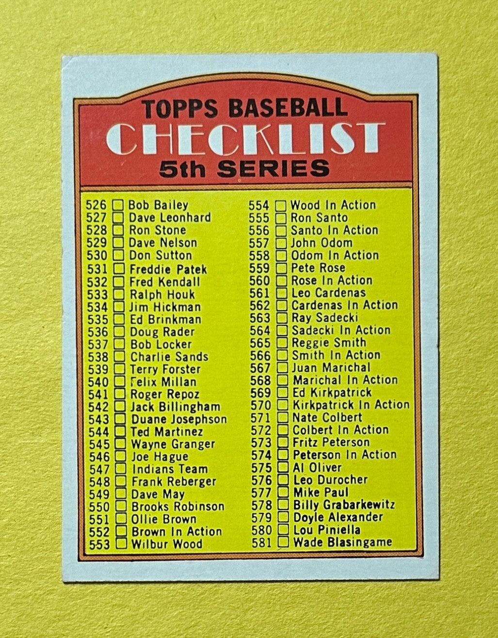 1972 TOPPS CHECKLIST 5TH SERIES #478
