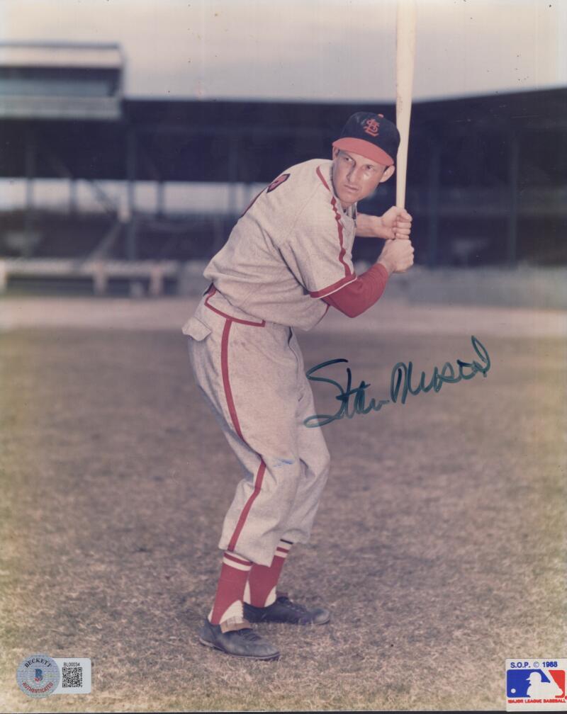 STAN MUSIAL CARDINALS SIGNED AUTOGRAPHED 8X10 PHOTO BECKETT BL00034