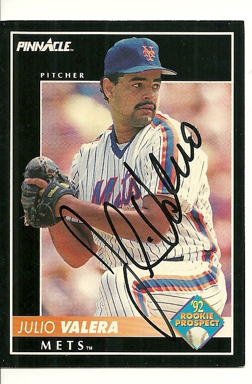 JULIO VALERA NEW YORK METS SIGNED AUTO 1992 PINNACLE CARD #267 W/COA