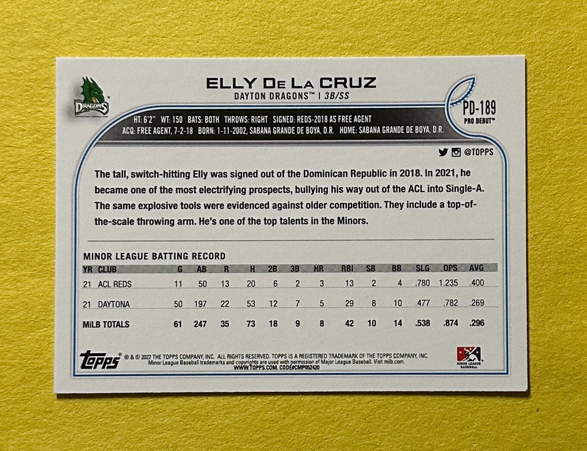 2022 TOPPS PRO DEBUT ELLY DE LA CRUZ #PD-189 REDS