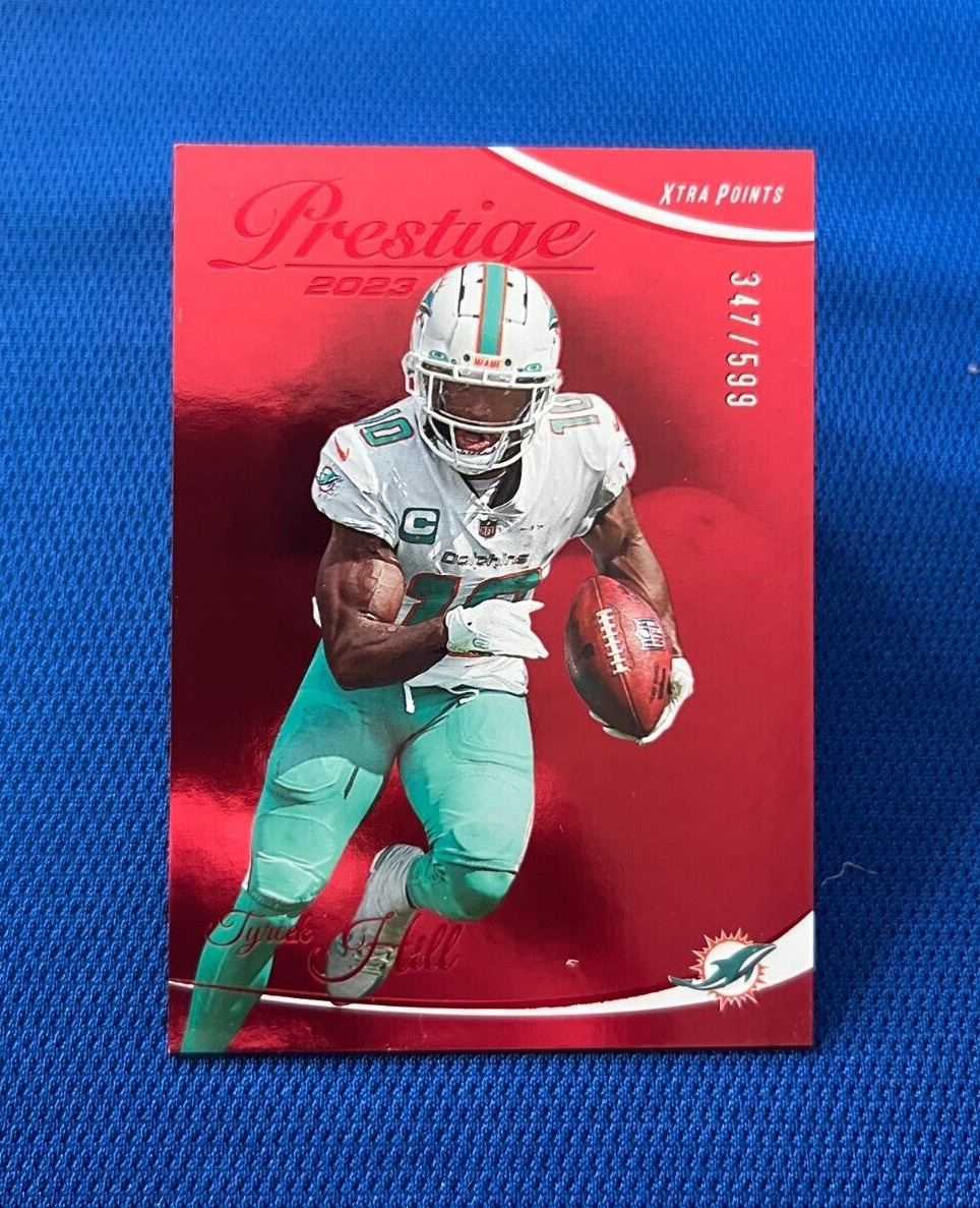 2023 PRESTIGE TYREEK HILL MIAMI DOLPHINS RED XTRA POINTS CARD /599 #186