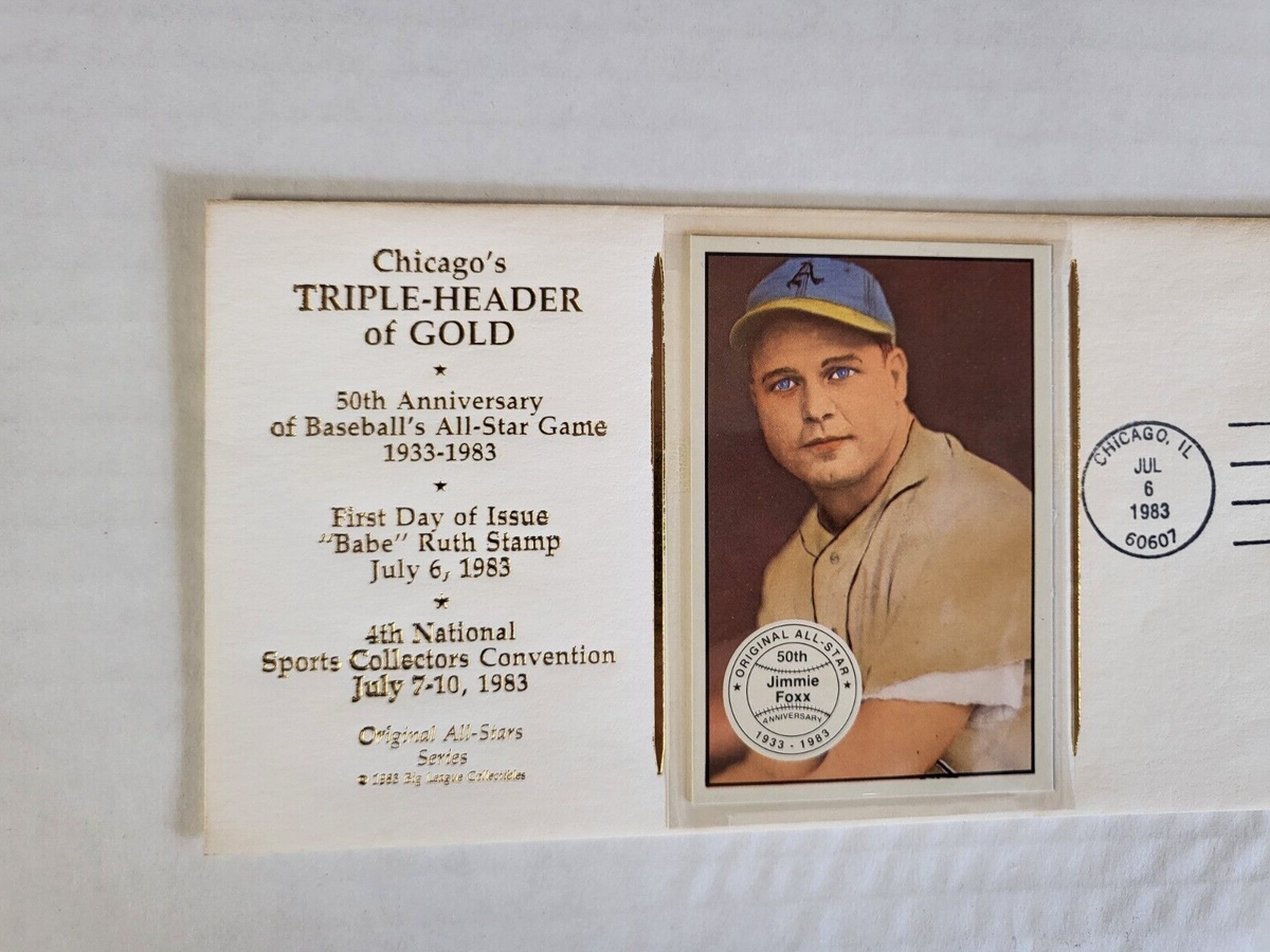 CHICAGO'S TRIPLE-HEADER OF GOLD CACHET FIRST DAY ISSUE BABE RUTH JIMMIE FOXX