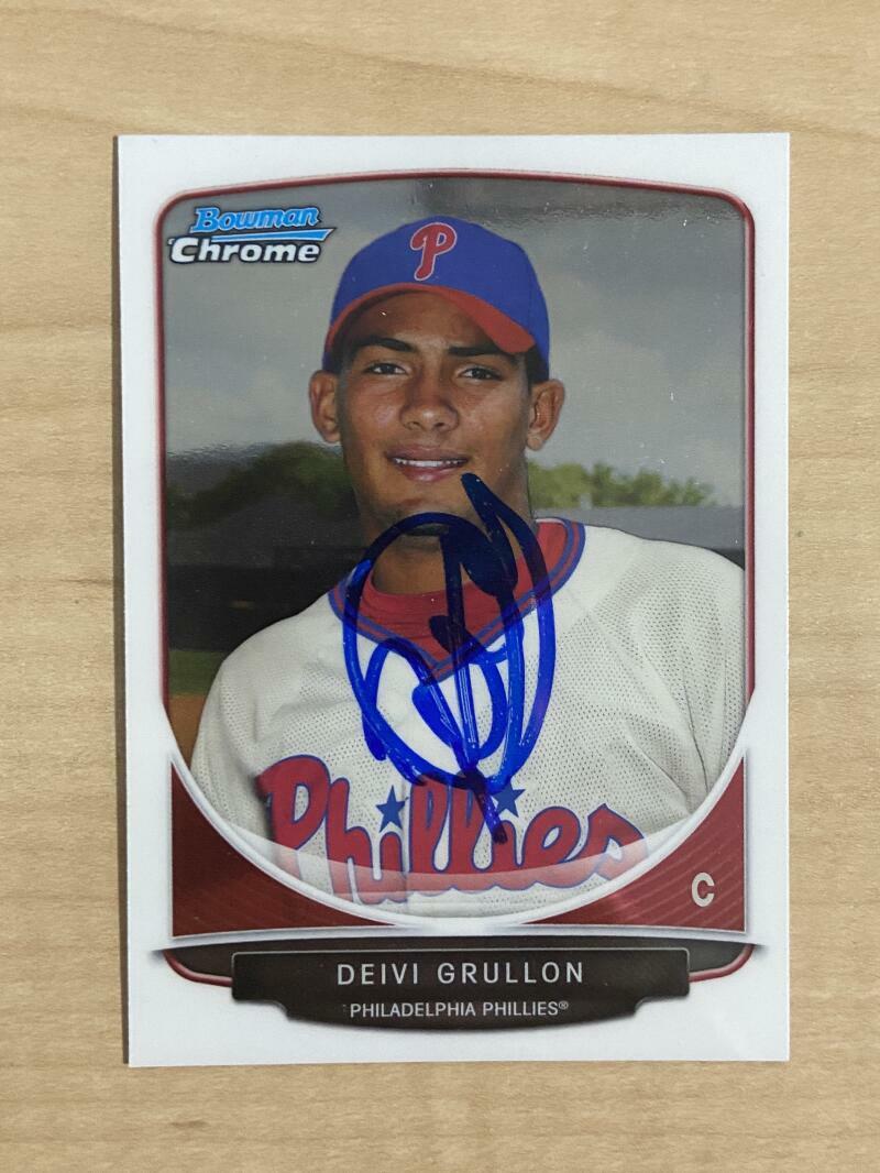 DEIVI GRULLON PHILADELPHIA PHILLIES SIGNED 2013 BOWMAN CARD #BCP128 W/COA