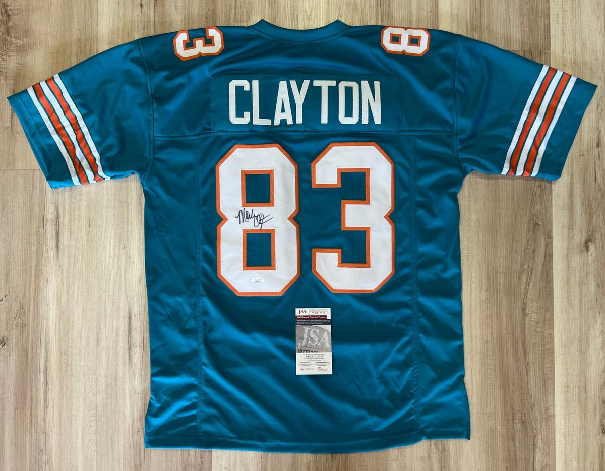 MARK CLAYTON #83 MIAMI DOLPHINS AUTOGRAPHED SIGNED TEAL JERSEY JSA COA *