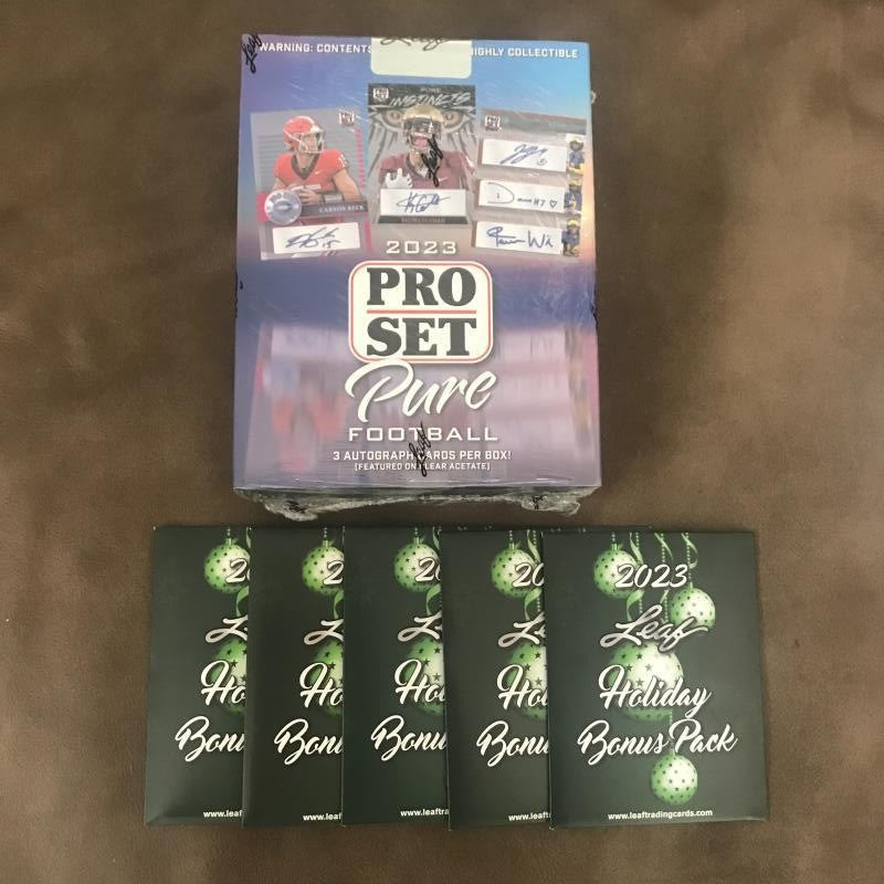 2023 LEAF PRO SET PURE HOBBY BOX 3 AUTO'S SEALED + 5 2023 HOLIDAY BONUS PACKS 