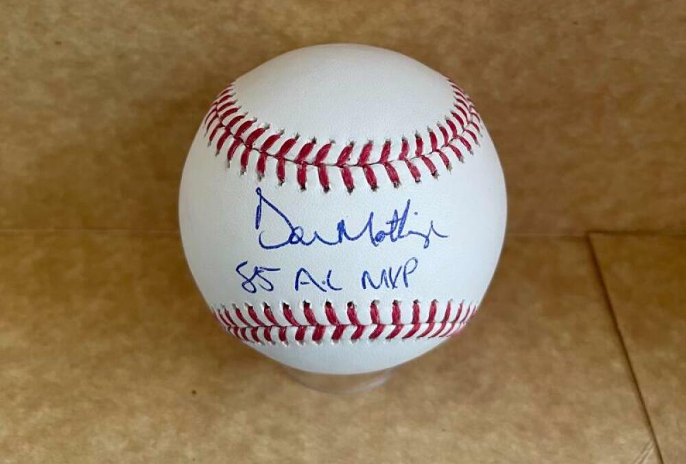 DON MATTINGLY 85 AL MVP SIGNED AUTOGRAPHED M.L. BASEBALL BECKETT WITNESS 